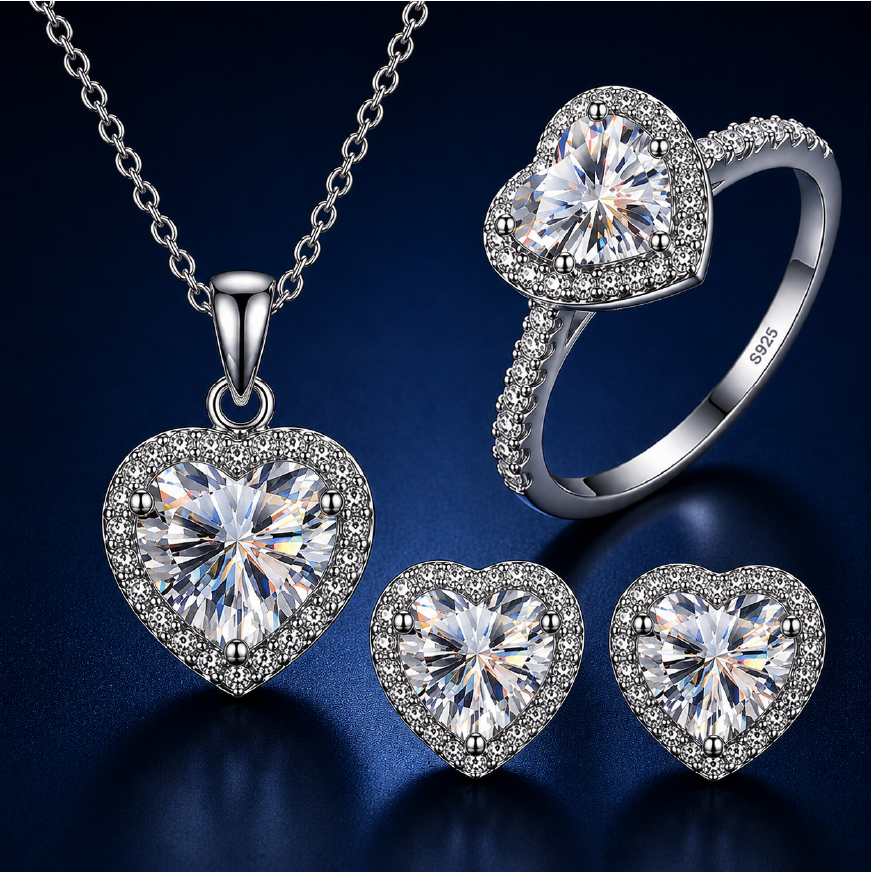 Bộ trang sức moissanite Trái tim 1 Carat bạc s925 cao cấp
