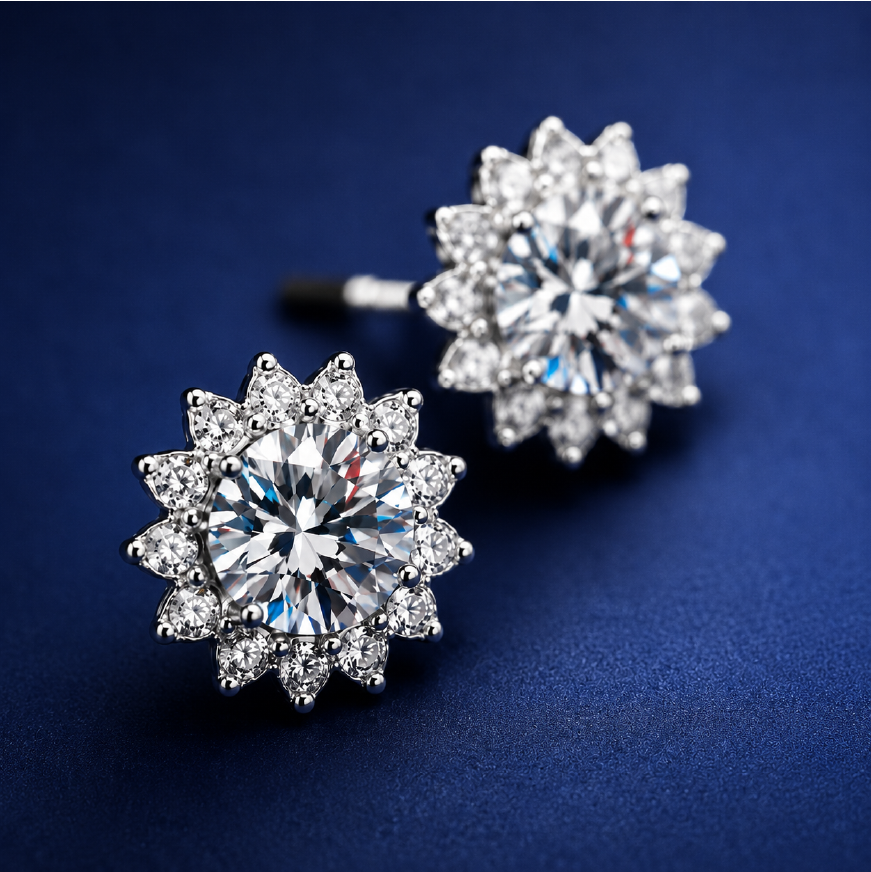 Bông tai bạc 925 đính moissanite – dáng nụ hoa ánh sao