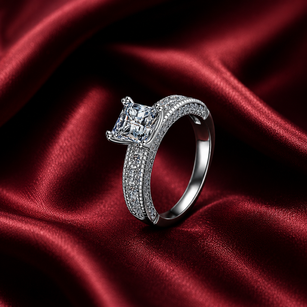 Nhẫn nữ bạc 925 đính kim cương Moissanite 1,2 Carat
