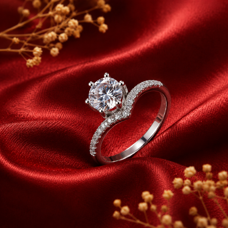 Nhẫn nữ bạc 925 đính kim cương Moissanite 1 Carat