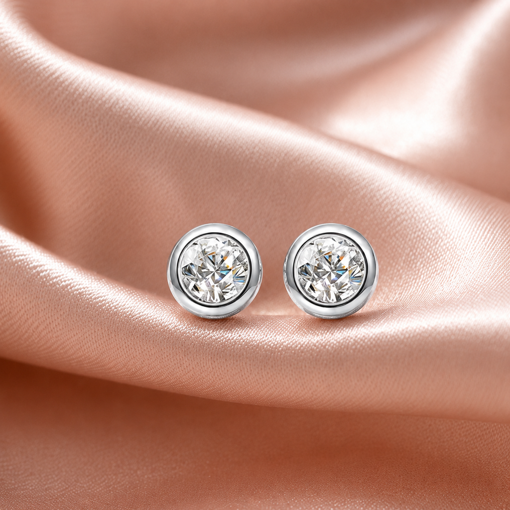 Bông tai nữ bạc 925 đính moissanite – dáng nụ tròn tối giản, nhẹ tai và tinh tế