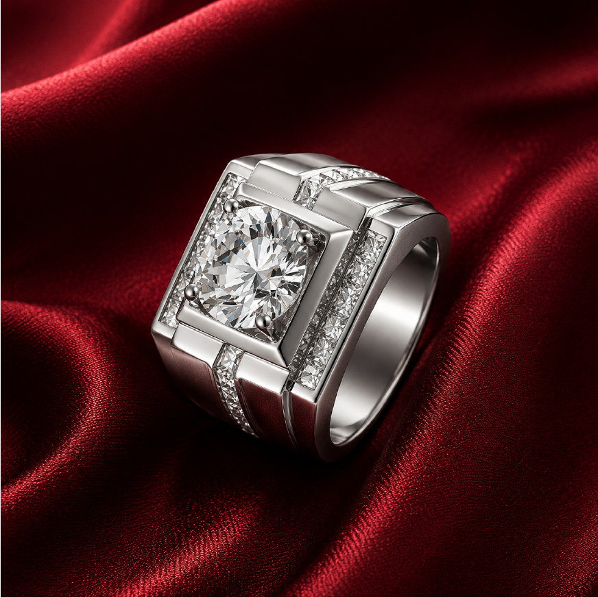 Nhẫn nam bạc 925 đính kim cương Moissanite 4 Carat
