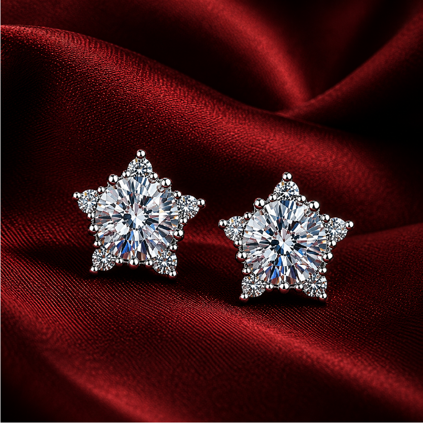 Bông tai bạc 925 đính moissanite 0,5 carat – dáng sao tỏa sáng