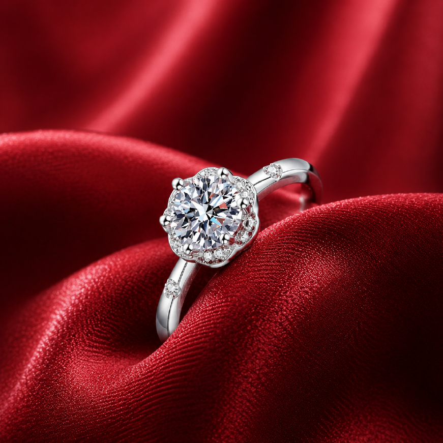 Nhẫn nữ bạc 925 đính kim cương Moissanite 1 Carat