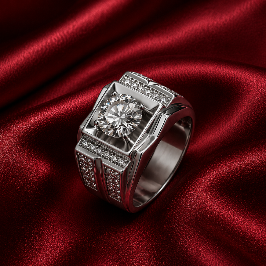 Nhẫn nam bản khối đính đá trung tâm – Vững vàng từ bên trong | Hải Hà Jewelry