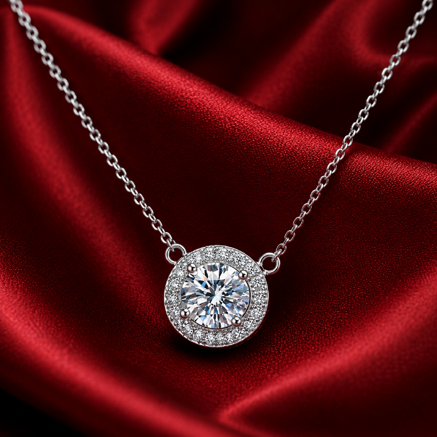Dây chuyền bạc 925 đính moissanite dáng tròn 0,5 Carat – ánh sáng cân bằng, dễ đeo mỗi ngày | Hải Hà Jewelry
