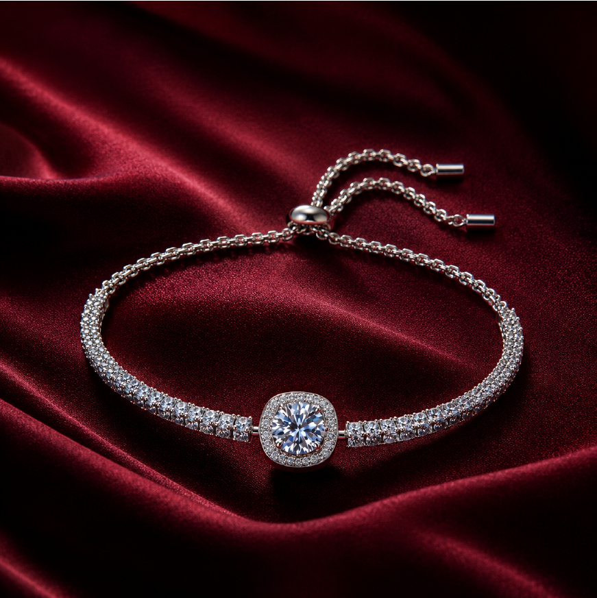 Vòng tay bạc 925 đính kim cương Moissanite 1 Carat
