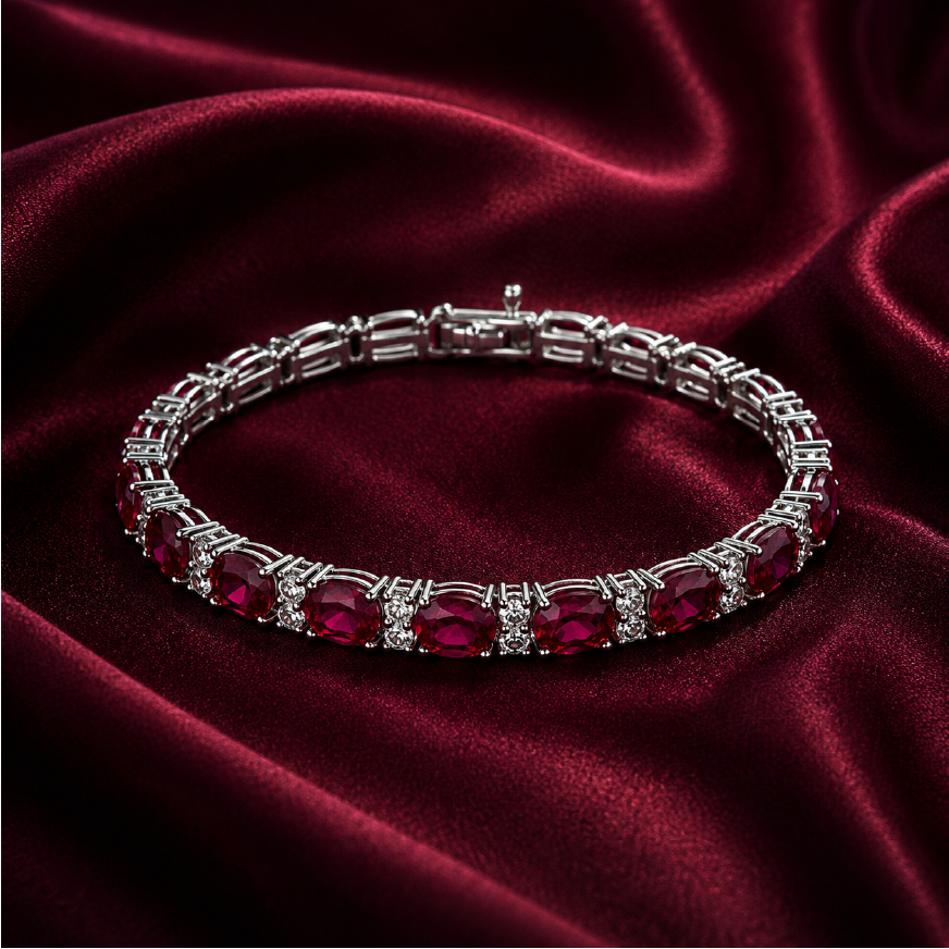 Vòng tay bạc s925 cao cấp đính đá Ruby đỏ