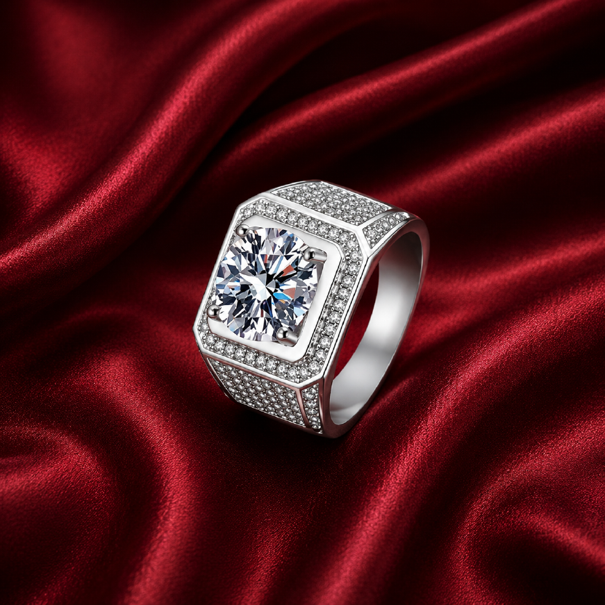 Nhẫn nam bạc 925 đính Moissanite 2 Carat
