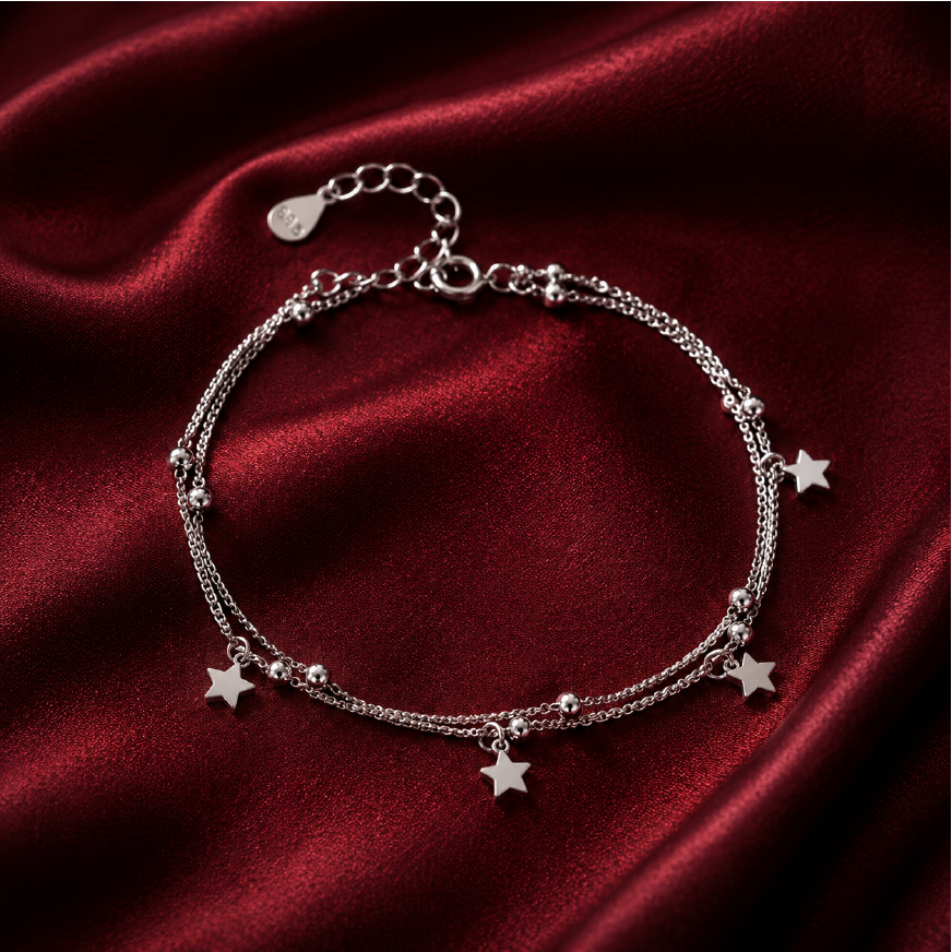 Vòng bạc s925 cao cấp dây đôi ngôi sao – Lấp lánh theo từng chuyển động | Hải Hà Jewelry