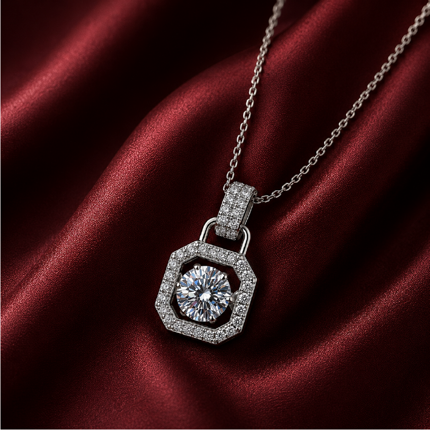 Dây chuyền bạc 925 đính moissanite 2 carat dáng bát giác tinh tế | Hải Hà Jewelry