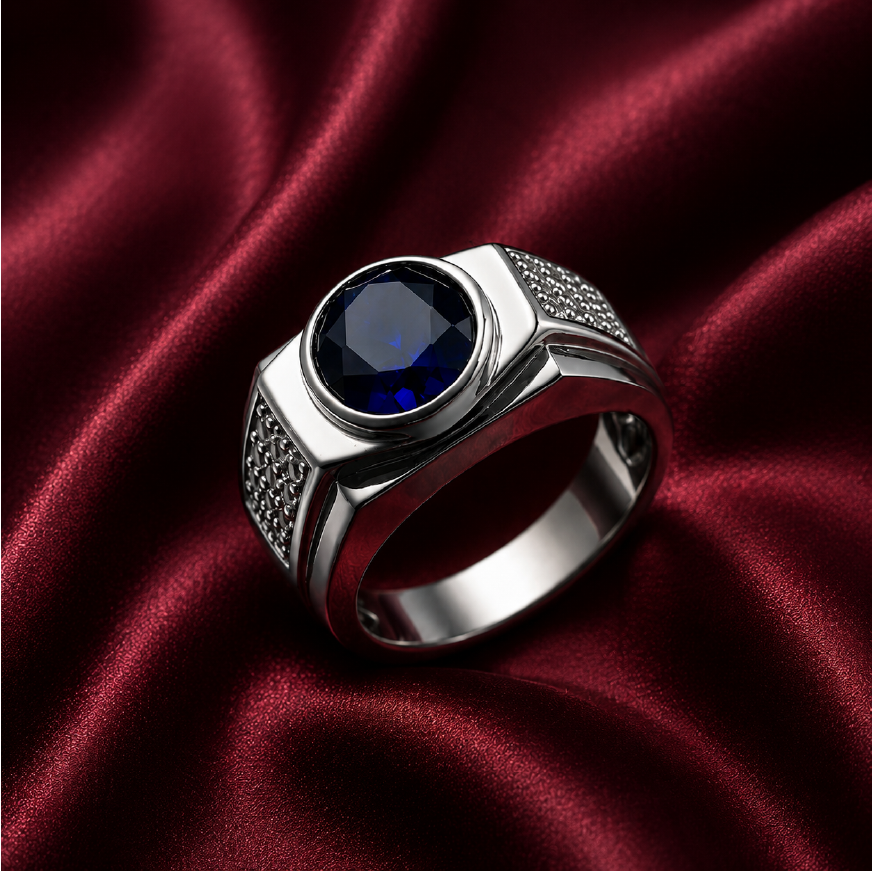 Nhẫn bạc nam đá blue sapphire – chiều sâu của niềm tin | Hải Hà Jewelry