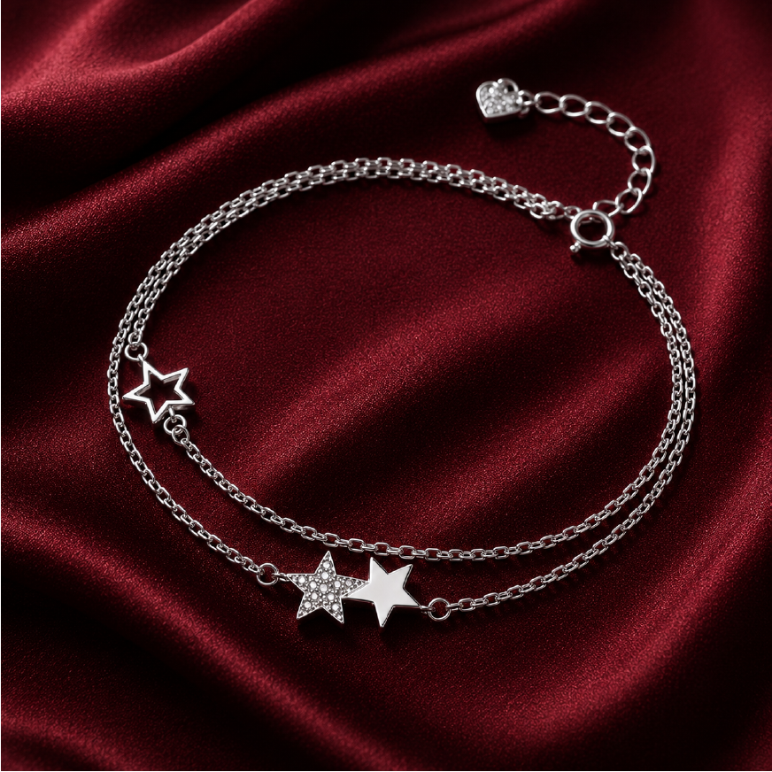 Vòng bạc đôi ngôi sao – Dẫn lối bằng những điều lấp lánh nhỏ | Hải Hà Jewelry