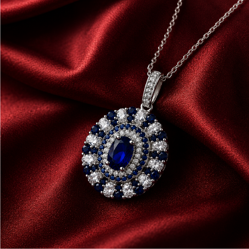 Dây chuyền bạc 925 đính đá Sapphire Xanh dương