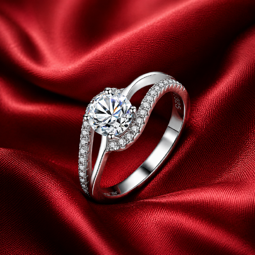 Nhẫn nữ bạc 925 đính kim cương Moissanite 0,8 Carat