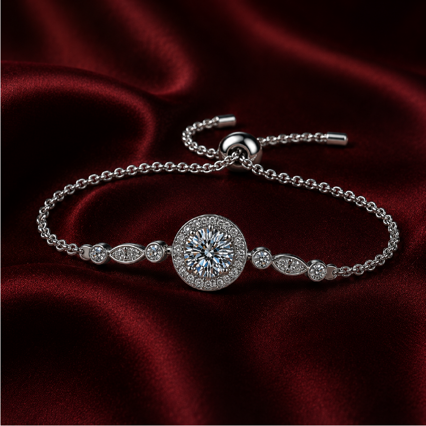 Vòng tay bạc 925 đính kim cương Moissanite 1 Carat