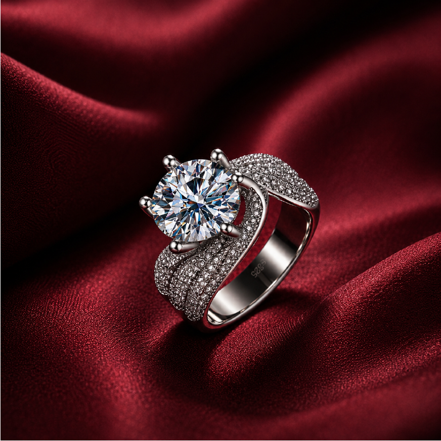 Nhẫn nữ bạc 925 đính kim cương Moissanite 3 Carat và 5 Carat