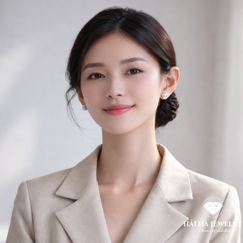 Bông tai bạc 925 đính moissanite – dáng trái tim viền đá tinh xảo