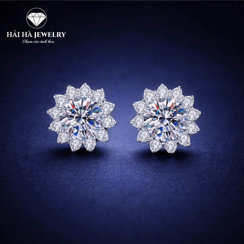 Bông tai bạc 925 đính moissanite – dáng nụ hoa ánh sao