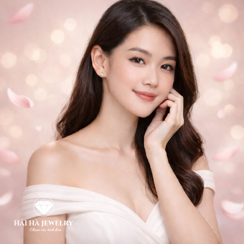 Bông tai bạc 925 đính moissanite dáng tam giác – tinh gọn và dịu sáng | Hải Hà Jewelry