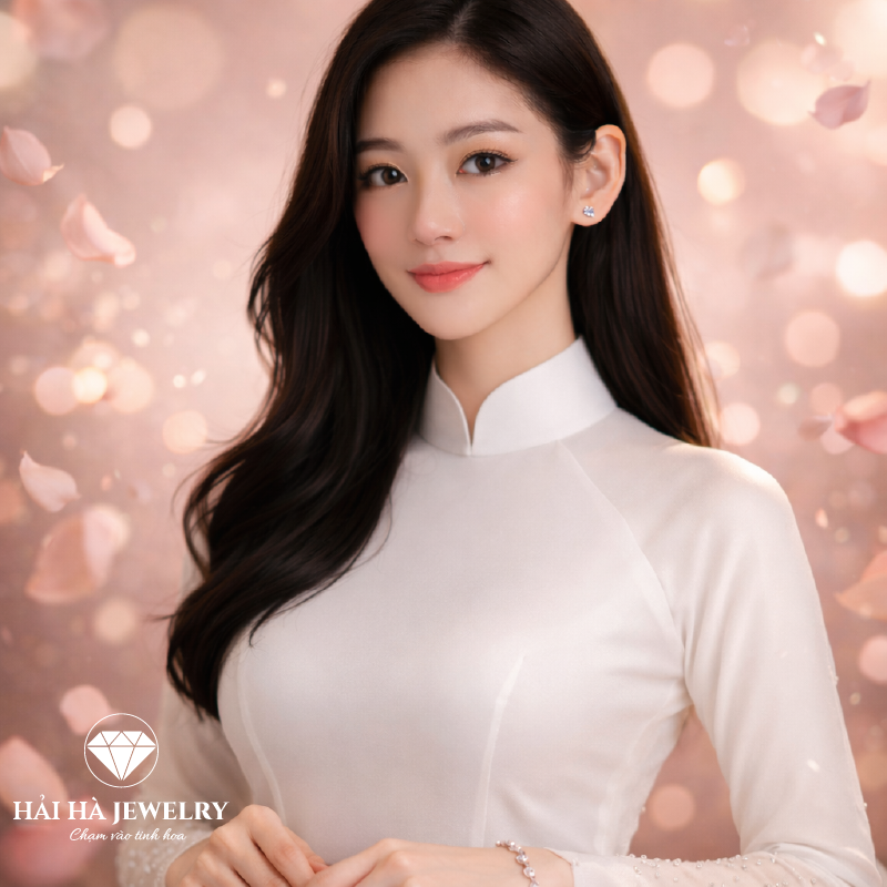 Bông tai bạc 925 đính moissanite 0,3 carat dáng nụ – viên trung tâm tròn, nhẹ tai | Hải Hà Jewelry