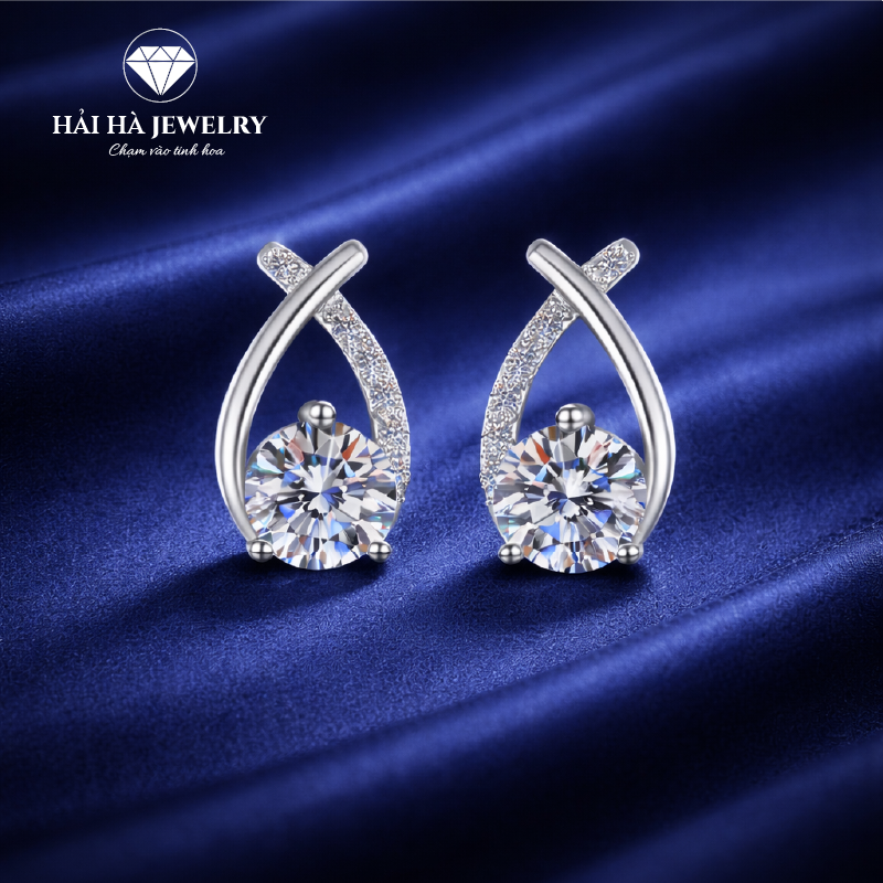 Bông tai bạc 925 đính moissanite 0,5 carat – dáng xoắn cong thanh thoát