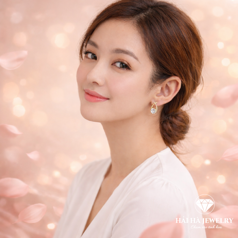 Bông tai bạc 925 đính moissanite 1 carat – dáng xoắn cong thanh thoát