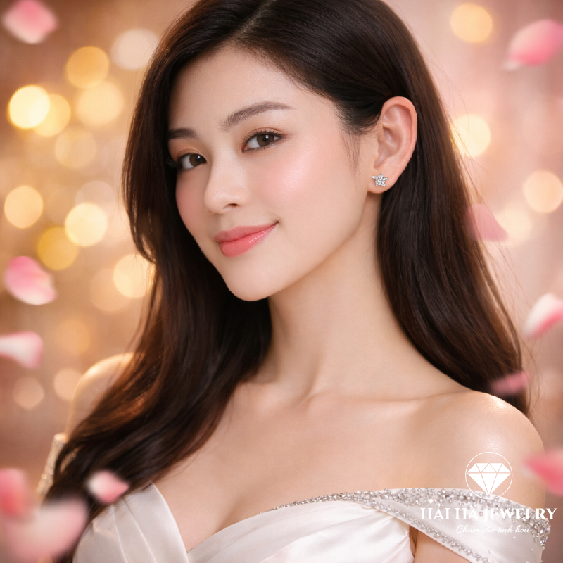 Bông tai bạc 925 đính moissanite 0,5 carat – dáng sao tỏa sáng