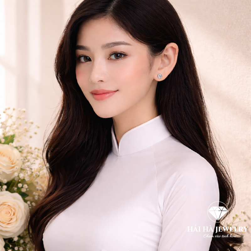 Bông tai bạc 925 đính moissanite – dáng đinh trơn cổ điển