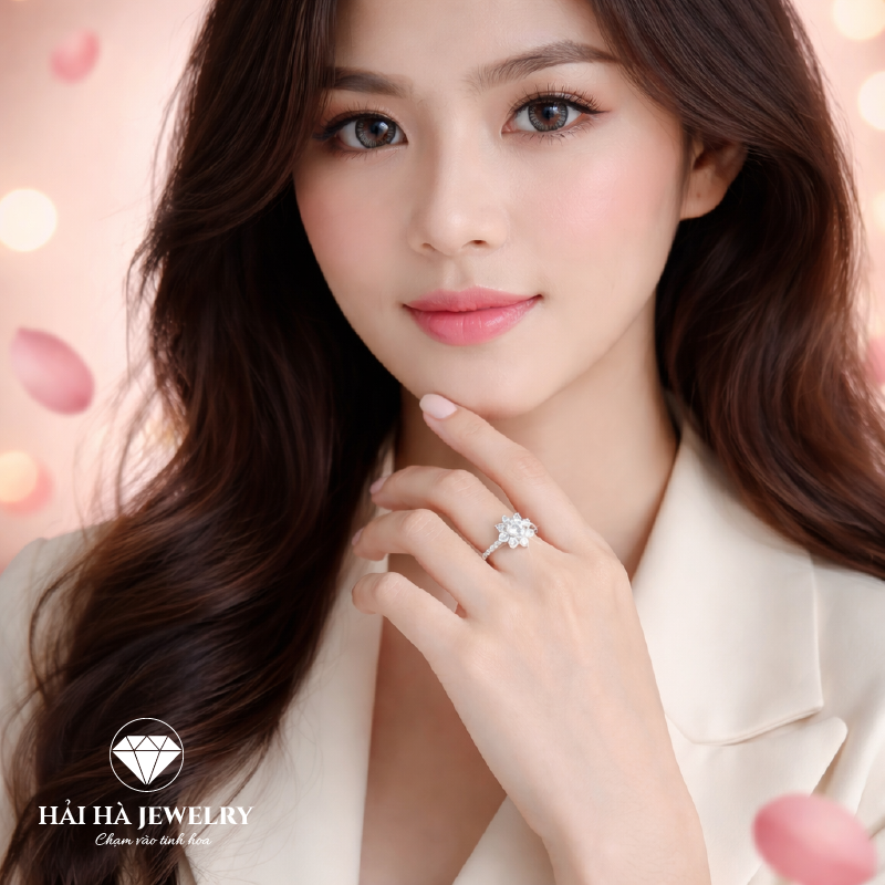 Nhẫn nữ bạc 925 đính moissanite 2 carat dáng hoa – tinh tế, nhẹ tay, ánh sáng dịu
