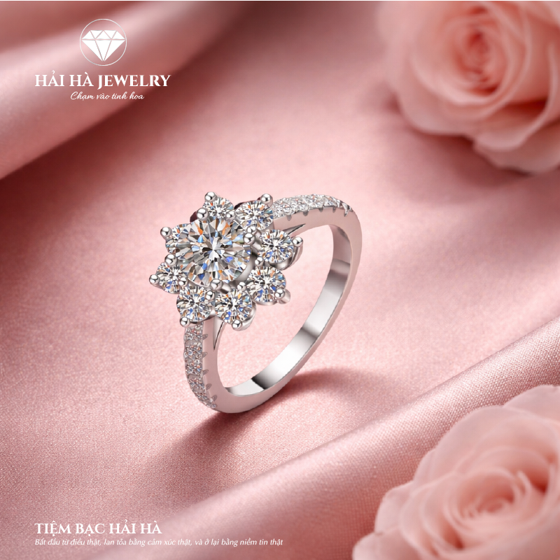 Nhẫn nữ bạc 925 đính kim cương Moissanite 1 Carat