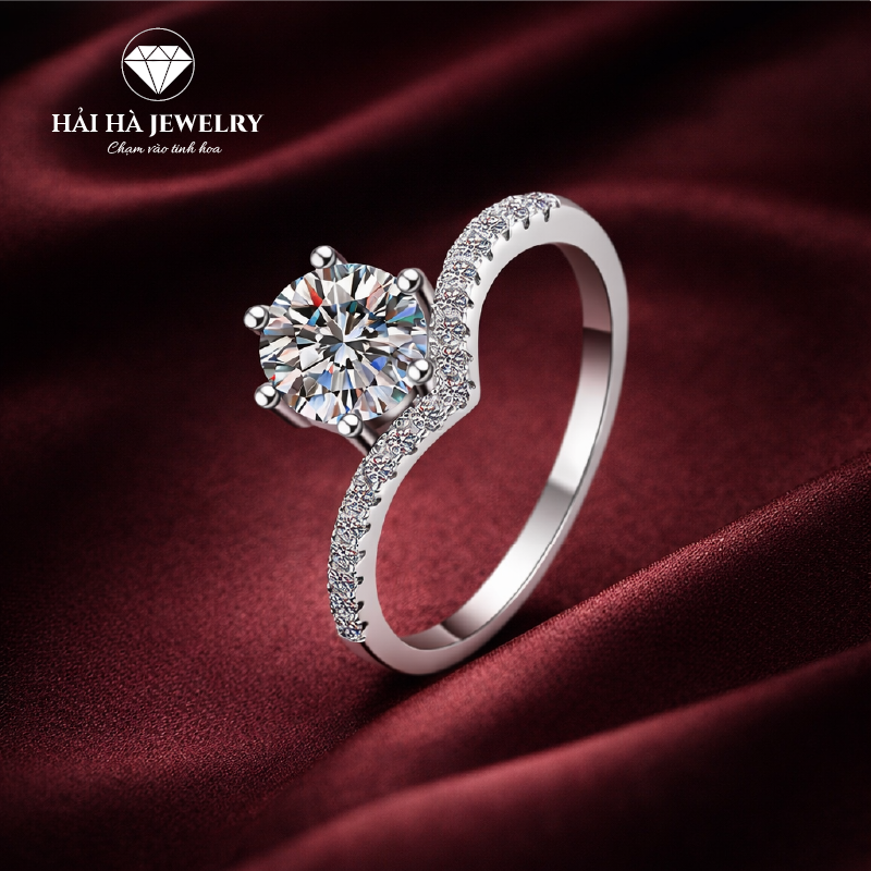 Nhẫn nữ bạc 925 đính kim cương Moissanite 1 Carat