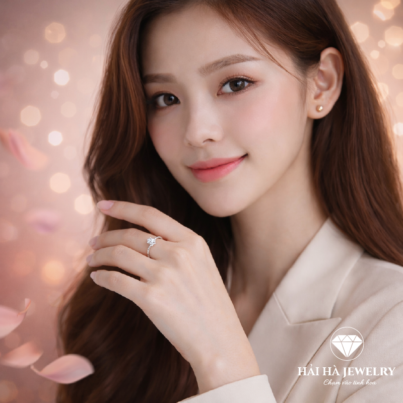 Nhẫn nữ bạc 925 đính kim cương Moissanite 1 Carat