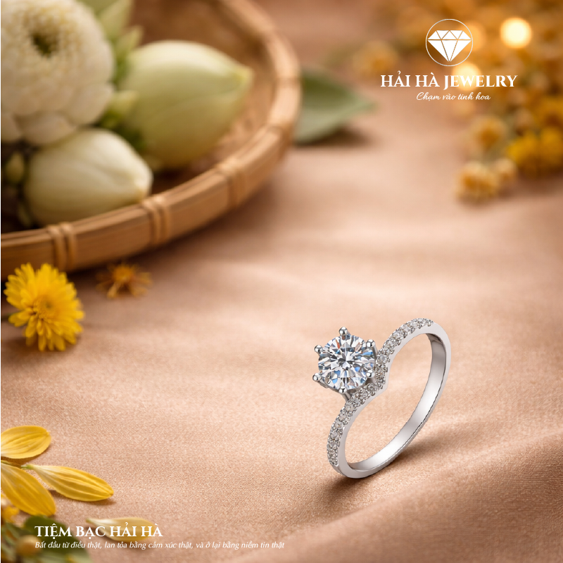Nhẫn nữ bạc 925 đính kim cương Moissanite 1 Carat