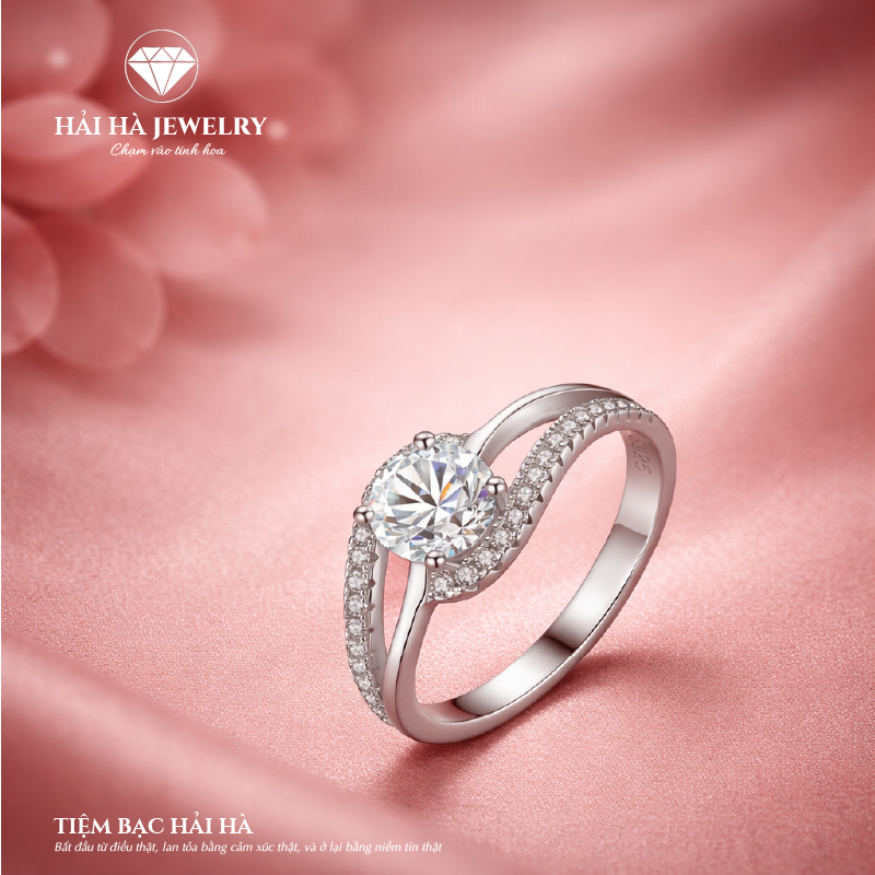 Nhẫn nữ bạc 925 đính kim cương Moissanite 0,3 Carat