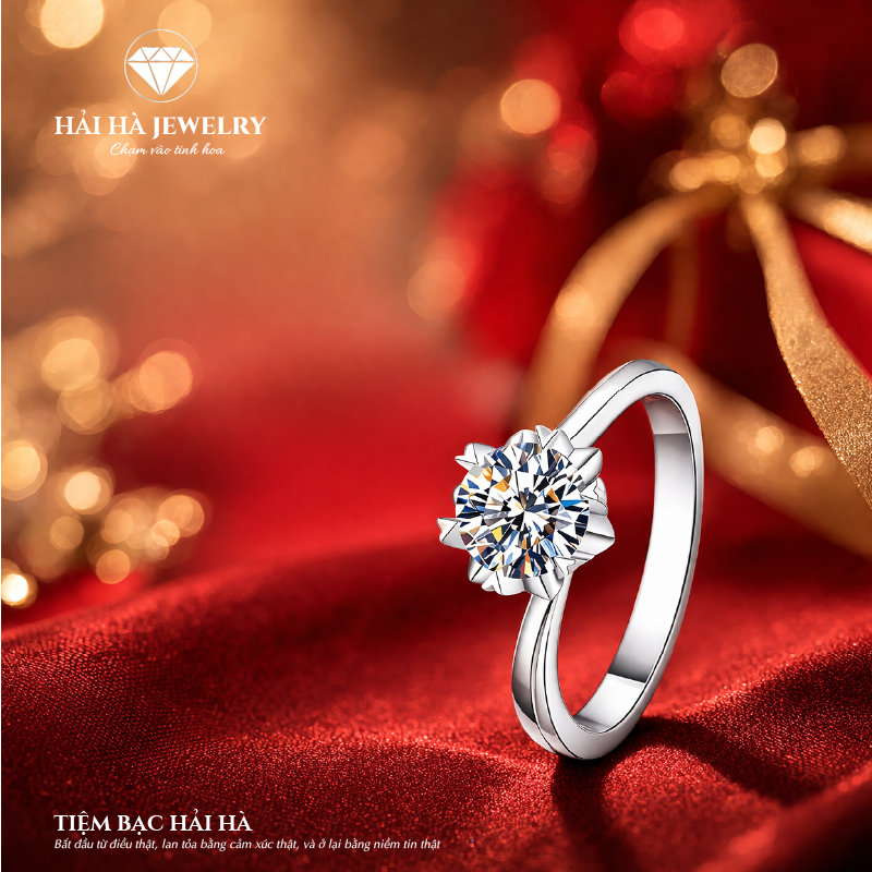 Nhẫn nữ bạc 925 đính moissanite 0,5 carat dáng solitaire – tinh gọn, sáng trong, đeo nhẹ tay