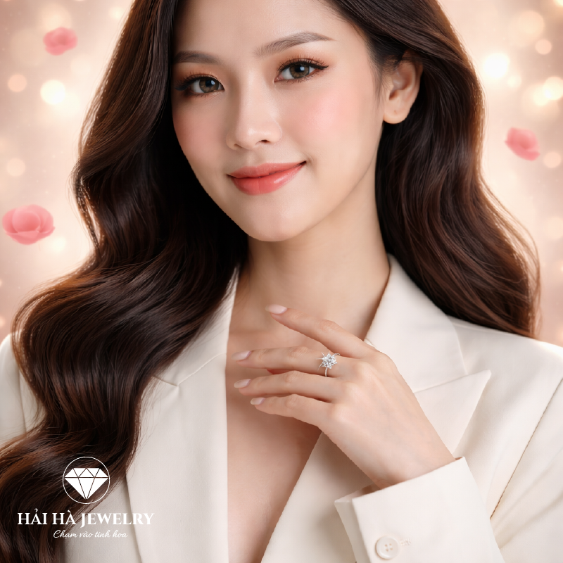 Nhẫn nữ bạc 925 đính kim cương Moissanite 1 Carat