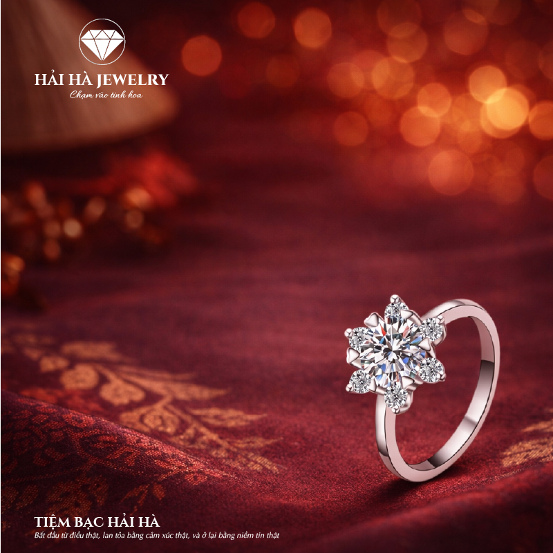 Nhẫn nữ bạc 925 đính kim cương Moissanite 1 Carat