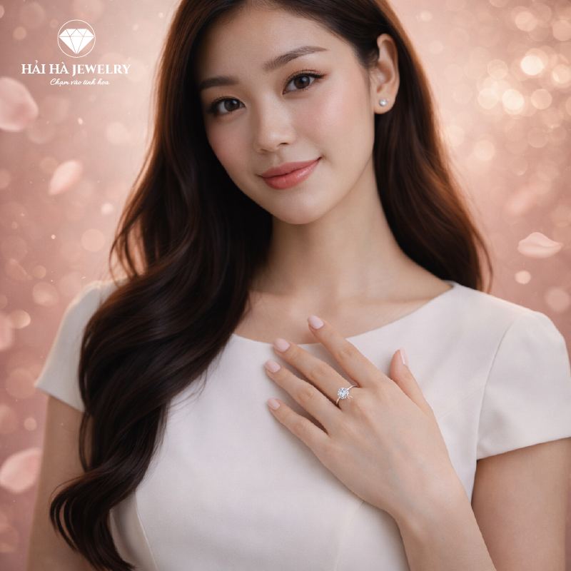 Nhẫn nữ bạc 925 đính kim cương Moissanite 0,5 Carat