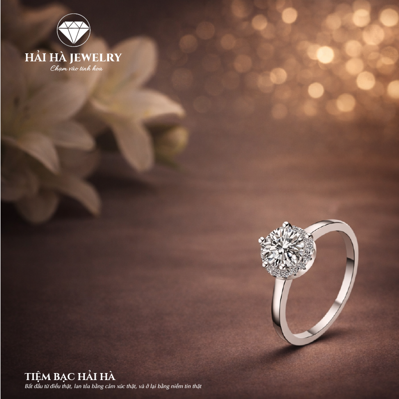 Nhẫn nữ bạc 925 đính kim cương Moissanite 0,5 Carat