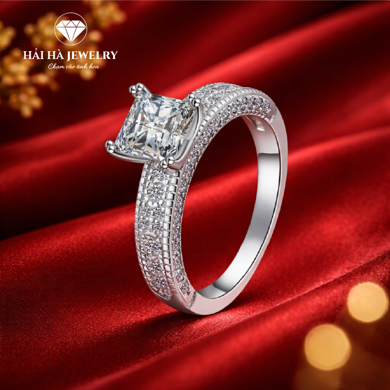 Nhẫn nữ bạc 925 đính kim cương Moissanite 1,2 Carat