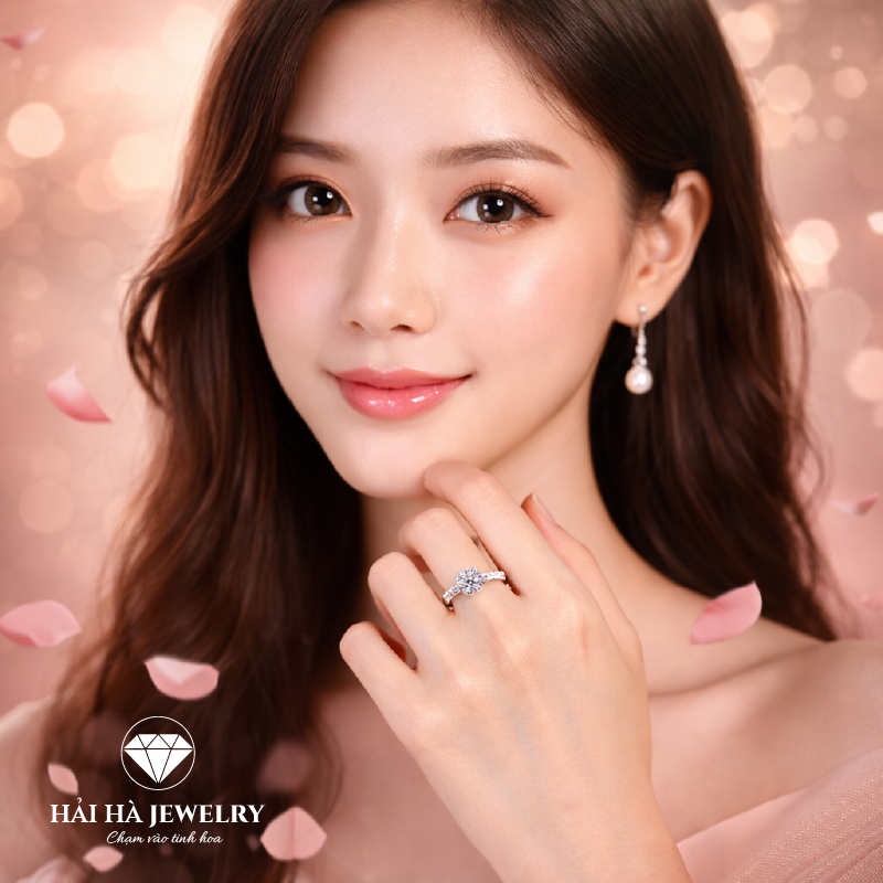 Nhẫn nữ bạc 925 đính kim cương Moissanite 1 Carat