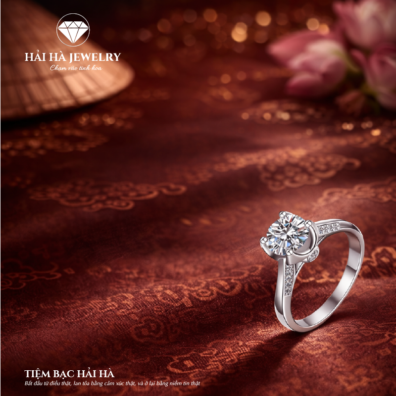 Nhẫn nữ bạc 925 đính kim cương Moissanite 1 Carat