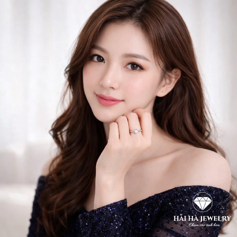 Nhẫn nữ bạc 925 đính kim cương Moissanite 0,8 Carat