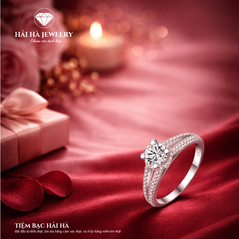 Nhẫn nữ bạc 925 đính kim cương Moissanite 0,8 Carat