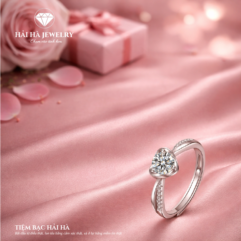 Nhẫn nữ bạc 925 moissanite dáng trái tim – chạm vào tinh hoa cảm xúc