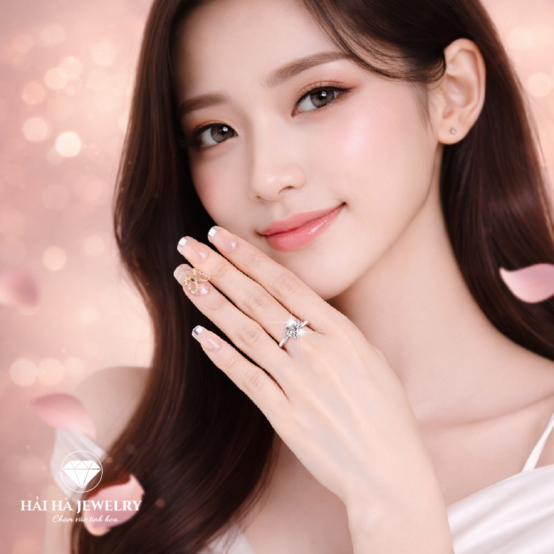 Nhẫn nữ bạc 925 moissanite dáng solitaire – điểm sáng ở lại thật lâu