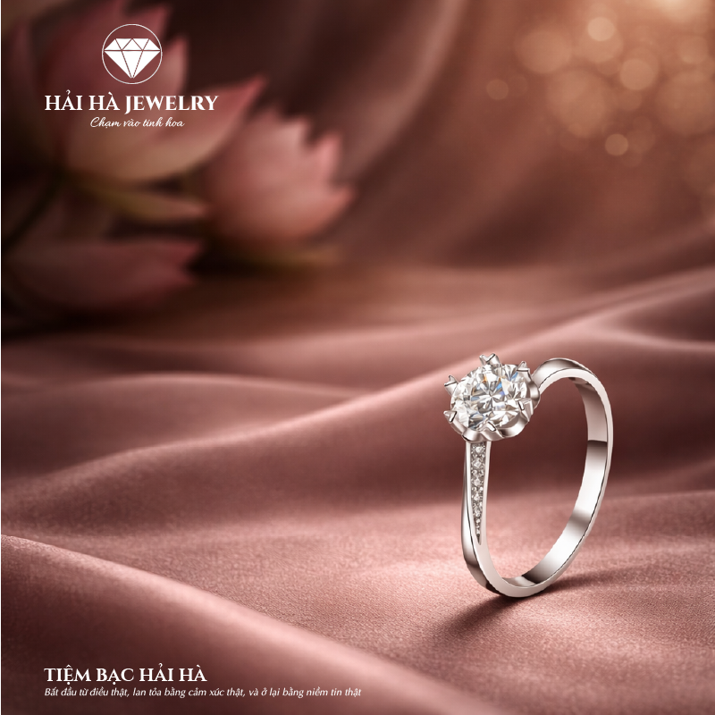 Nhẫn nữ bạc 925 moissanite dáng solitaire – điểm sáng ở lại thật lâu