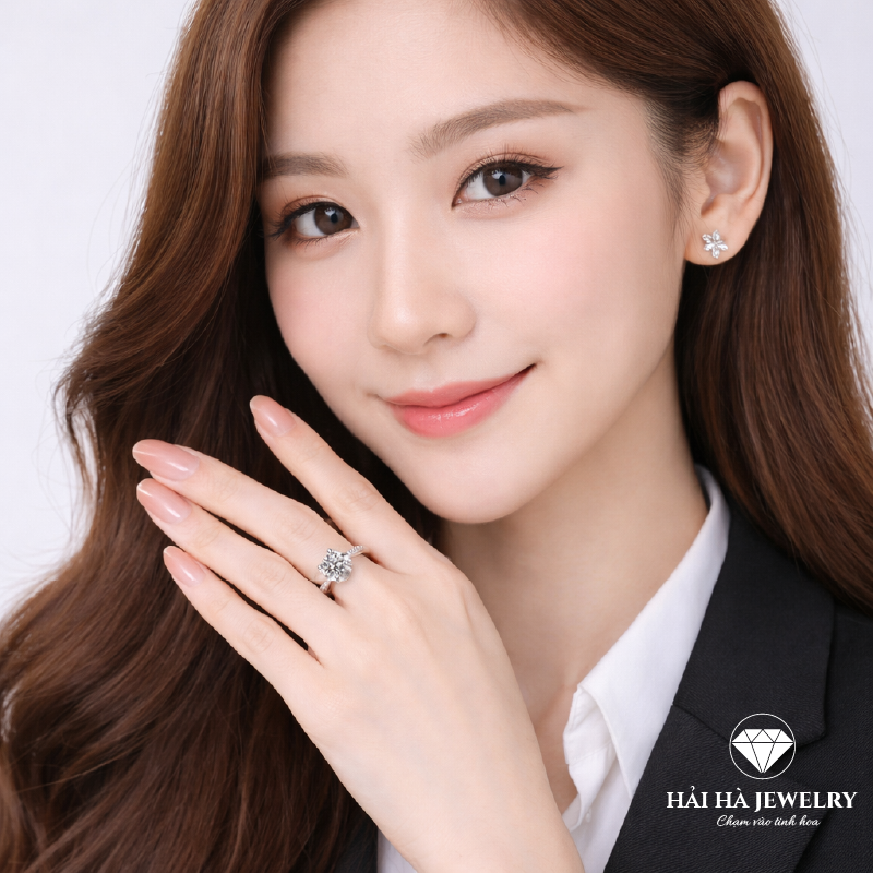 Nhẫn nữ bạc 925 moissanite 1 carat dáng solitaire – tinh giản để ánh sáng lên tiếng