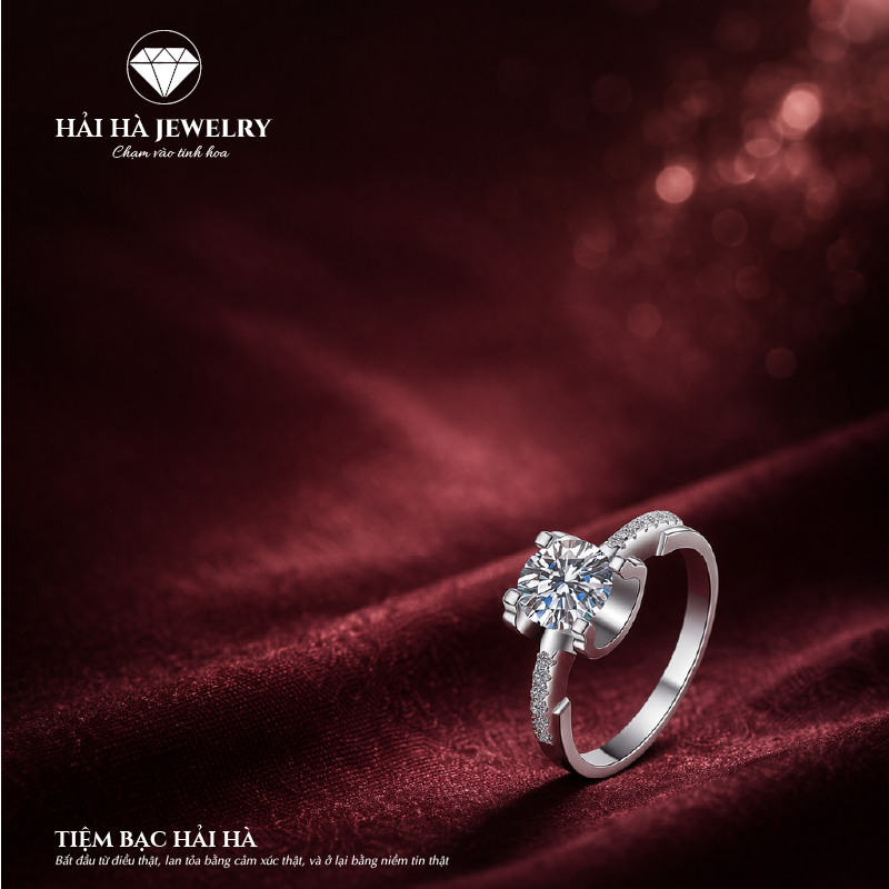 Nhẫn nữ bạc 925 moissanite 1 carat dáng solitaire – tinh giản để ánh sáng lên tiếng